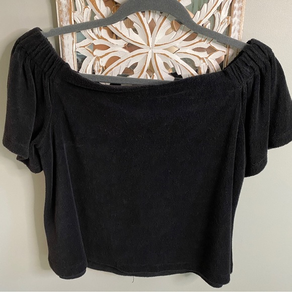 Juicy Couture Pitch Black Velour Off Shoulder Top, Women’s Size Small. - Picture 8 of 12